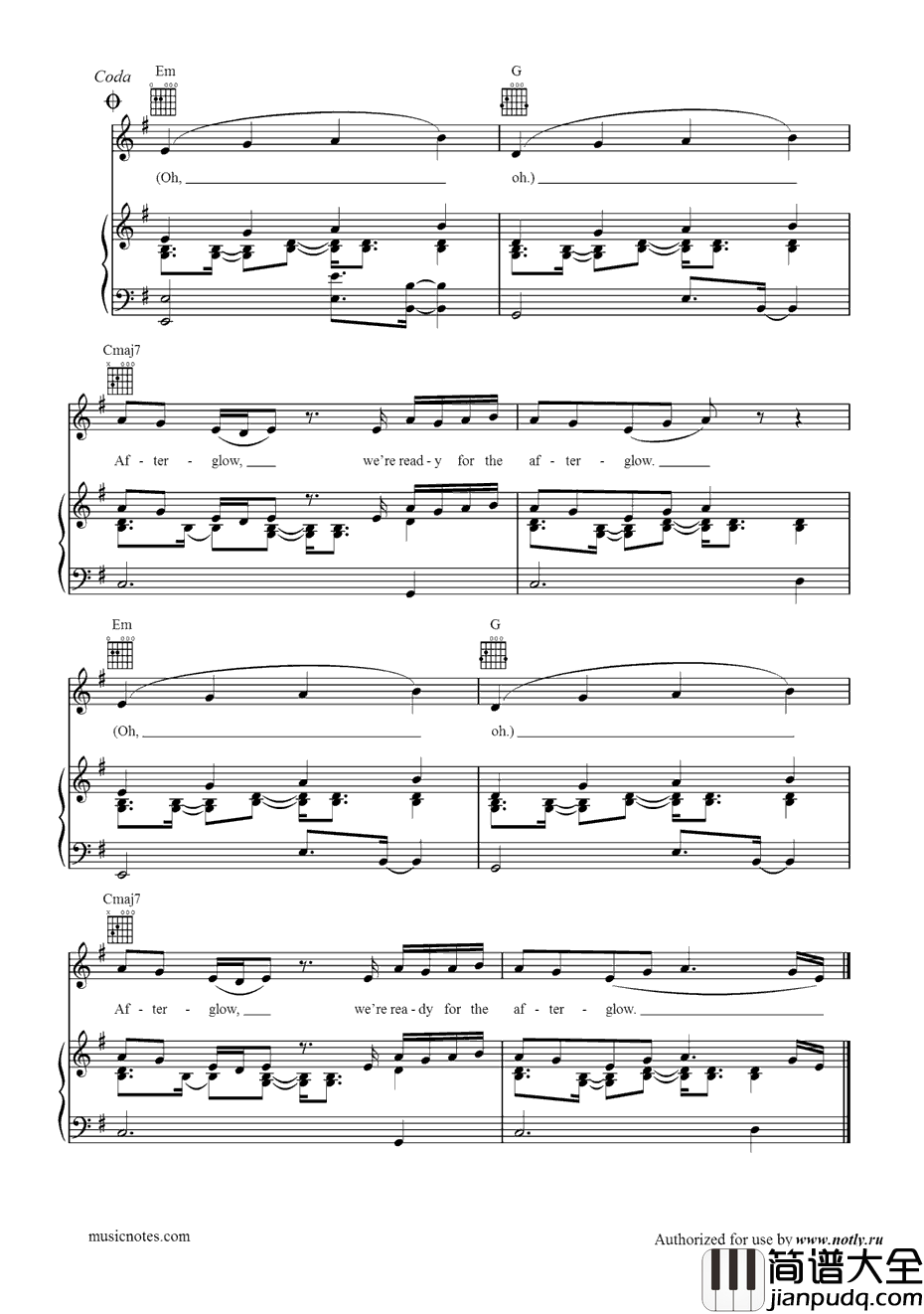 Afterglow钢琴谱_Wilkinson