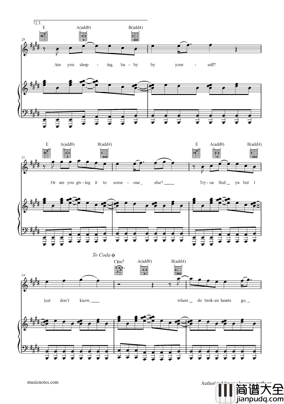 Where_Do_Broken_Hearts_Go钢琴谱_OneDirection