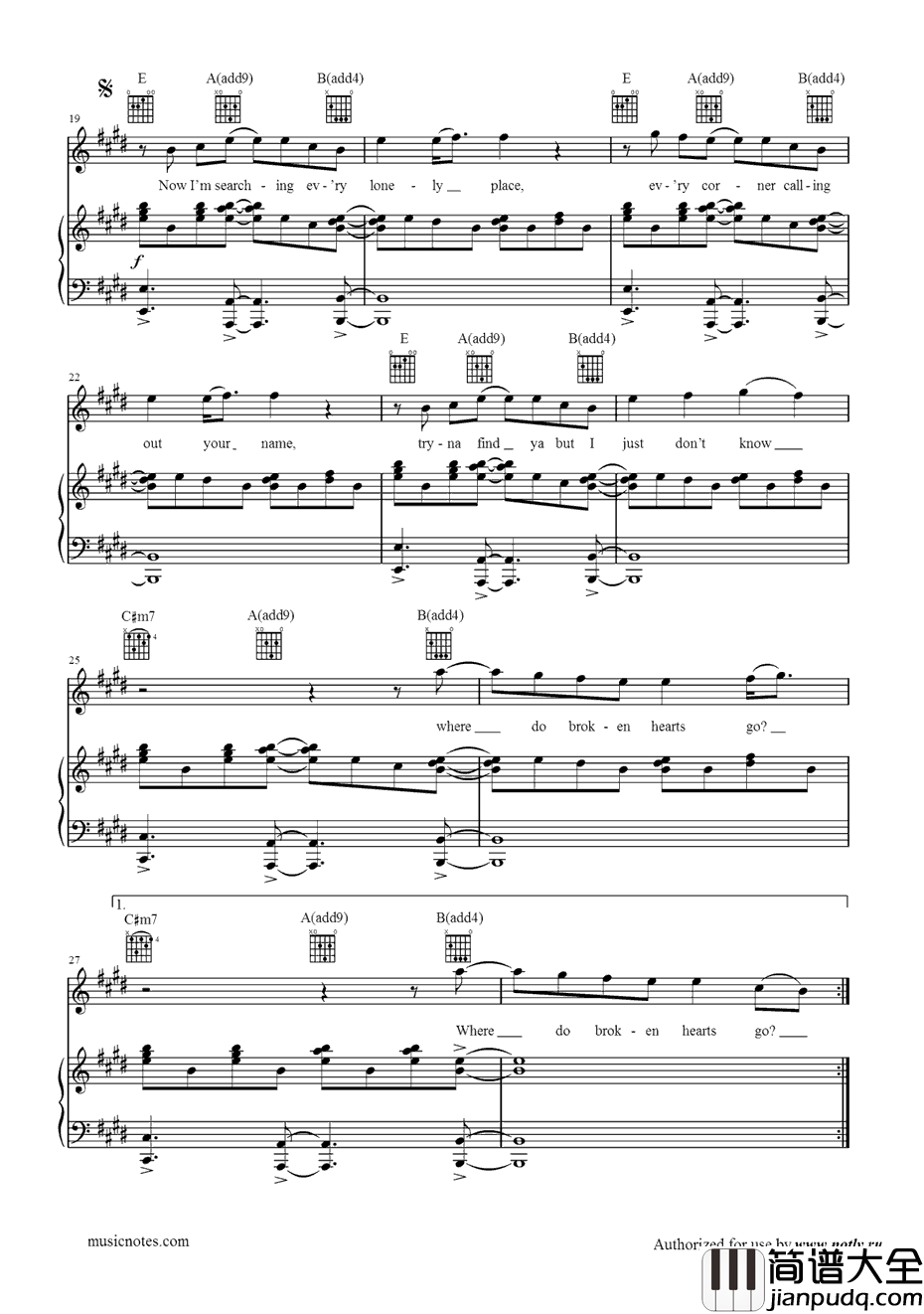 Where_Do_Broken_Hearts_Go钢琴谱_OneDirection