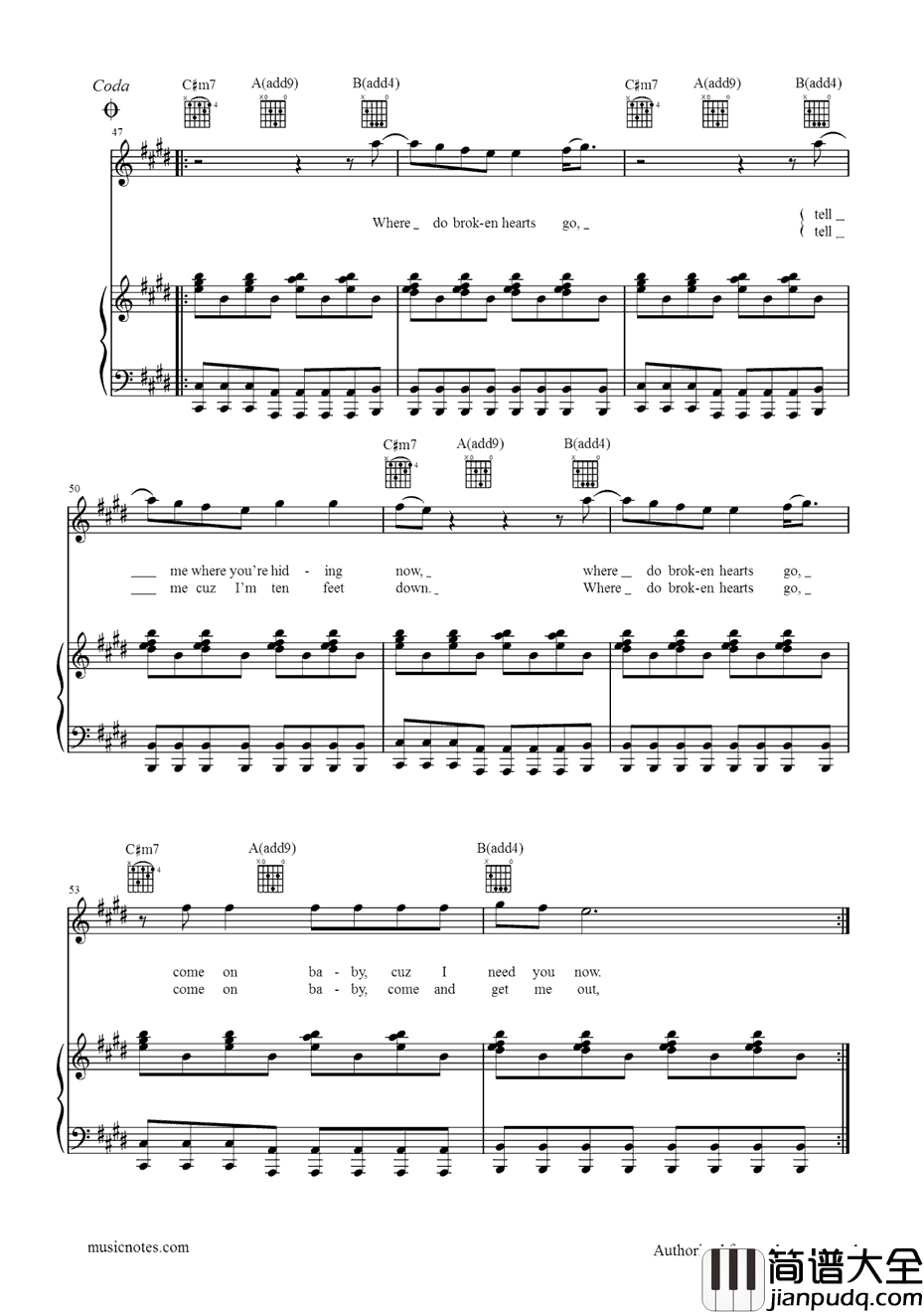 Where_Do_Broken_Hearts_Go钢琴谱_OneDirection