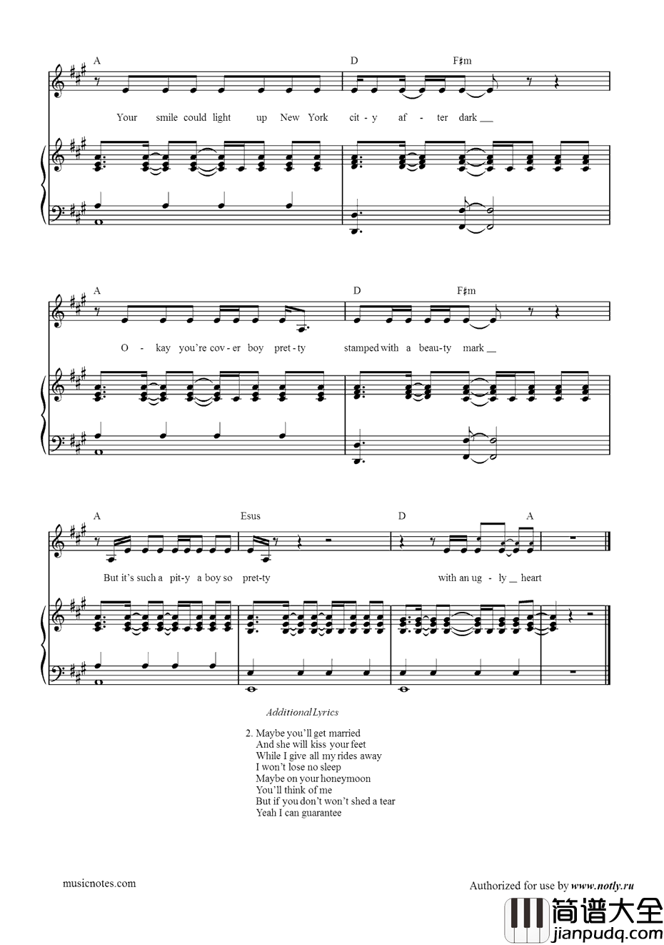 UglyHeart钢琴谱_G.R.L