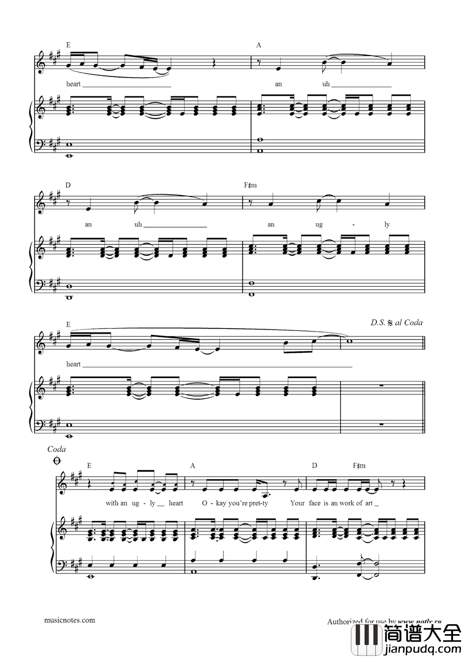 UglyHeart钢琴谱_G.R.L