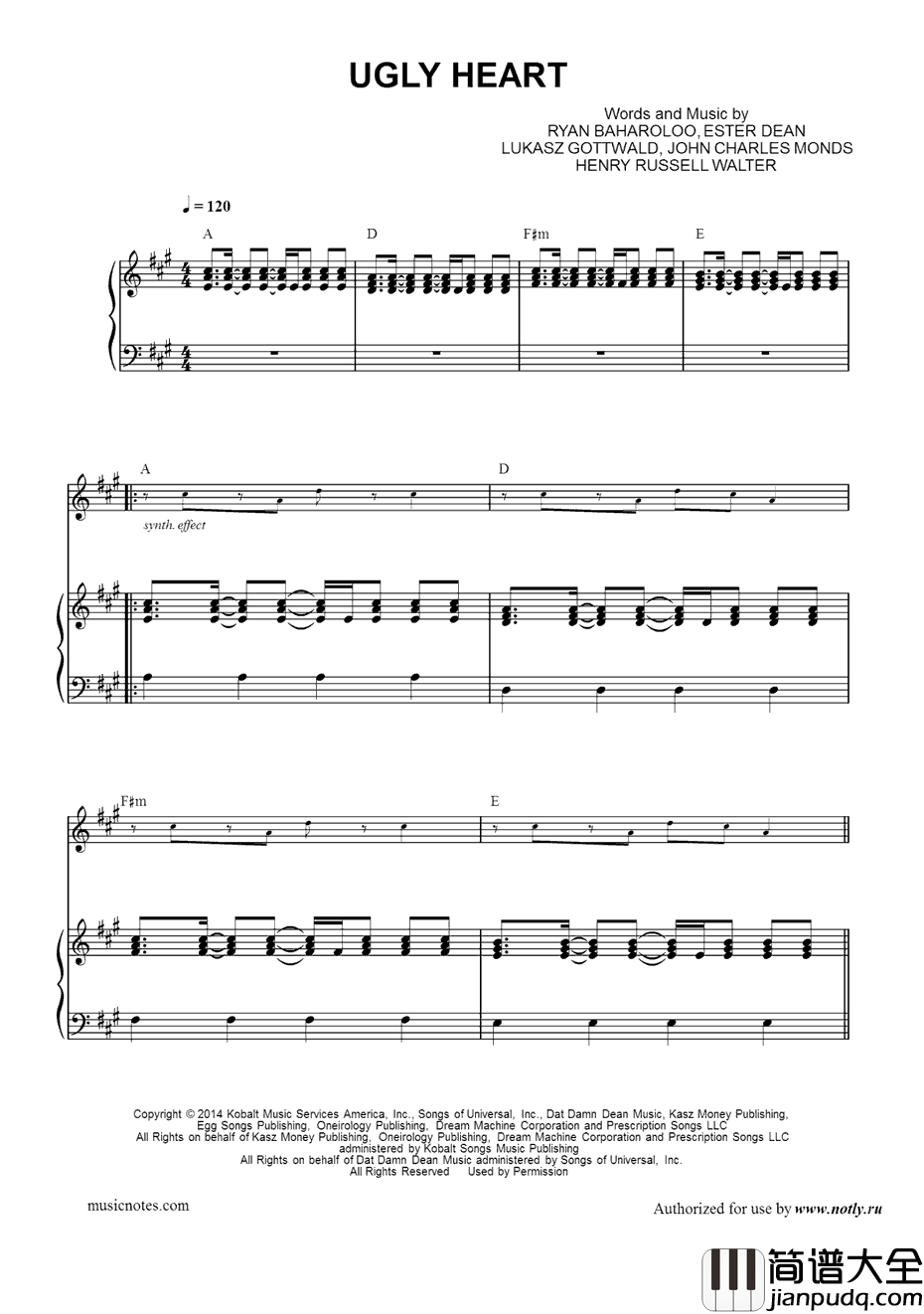 UglyHeart钢琴谱_G.R.L
