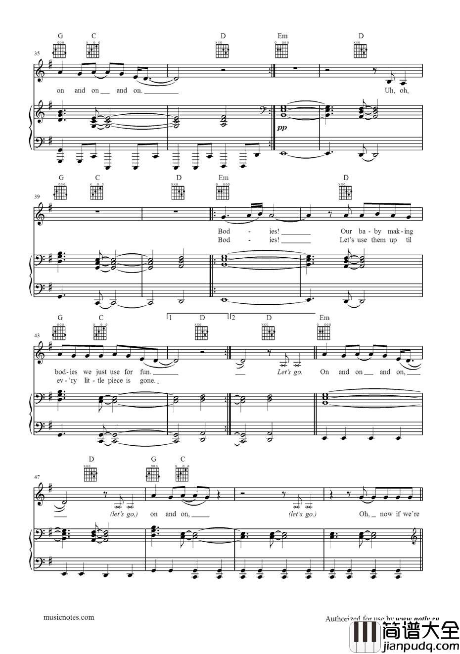 TalkingBody钢琴谱_ToveLo