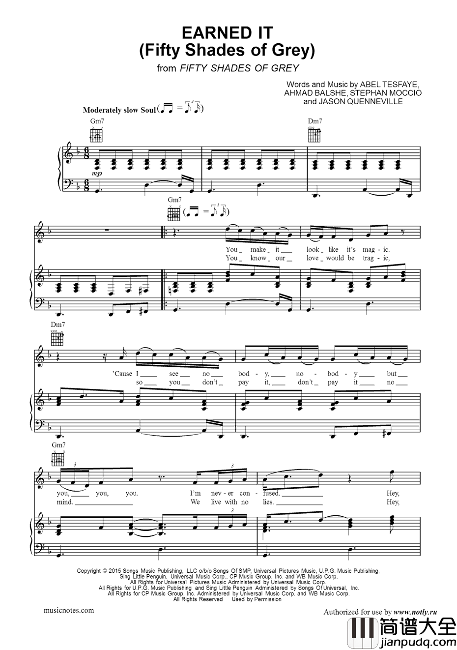 EarnedIt钢琴谱_TheWeeknd_五十度灰OST