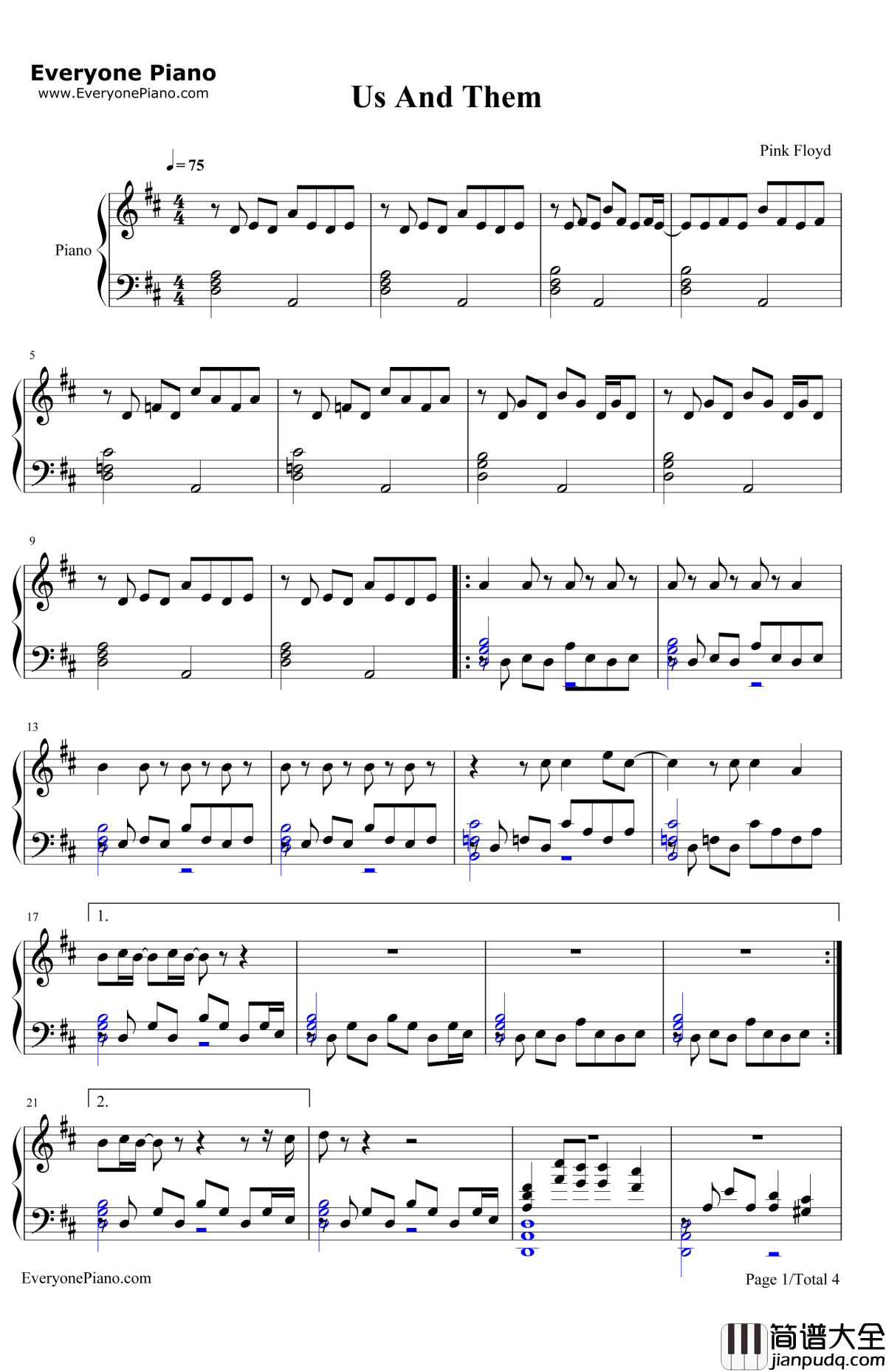UsandThem钢琴谱_PinkFloyd
