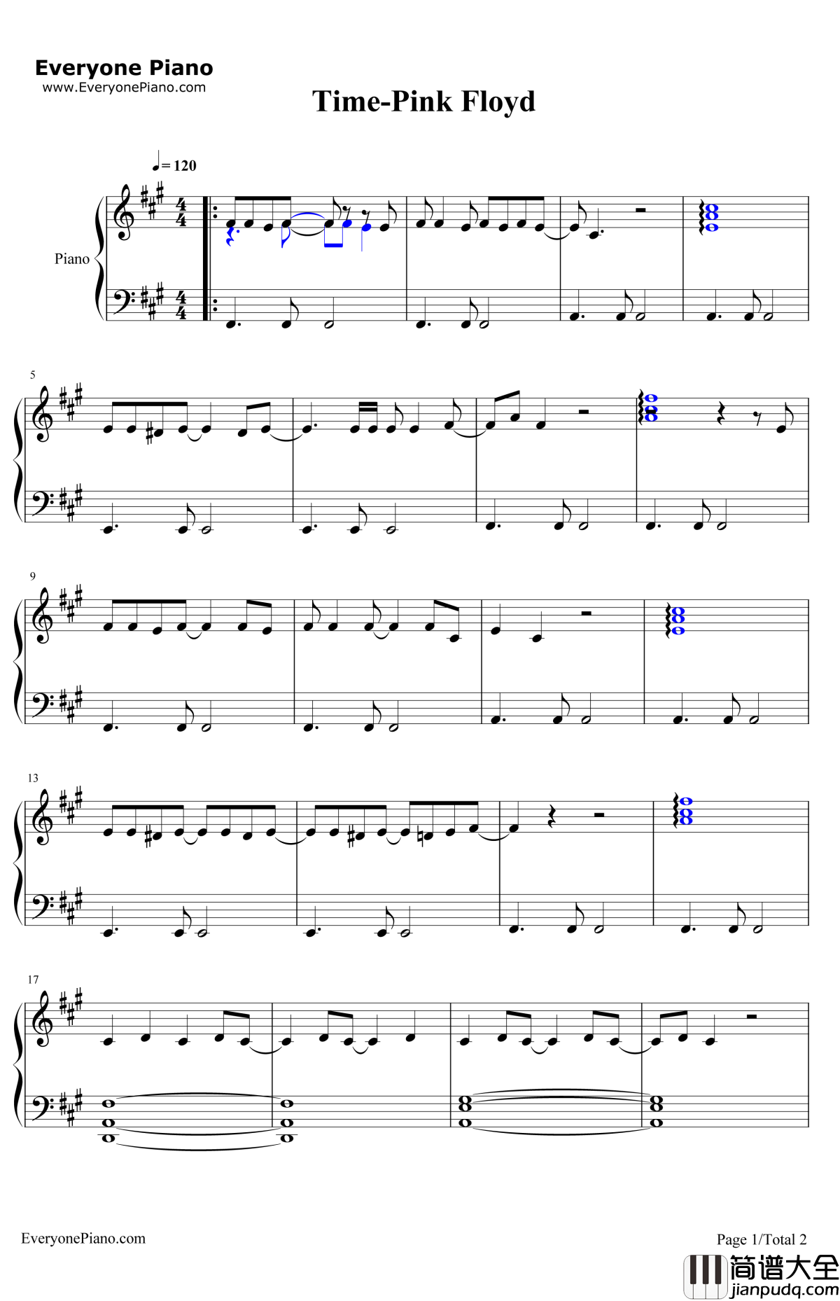Time钢琴谱_PinkFloyd