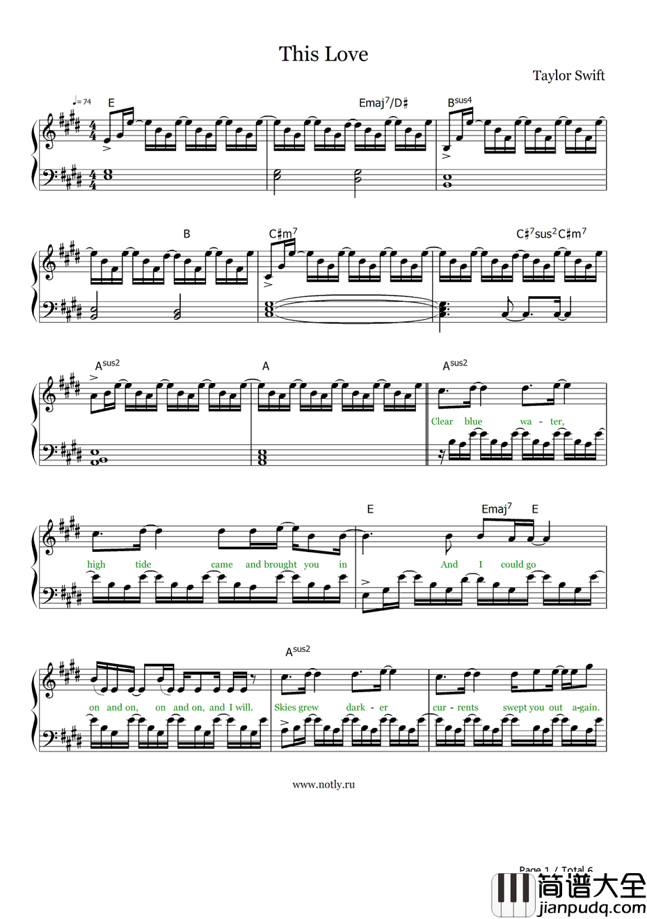 ThisLove钢琴谱_TaylorSwift