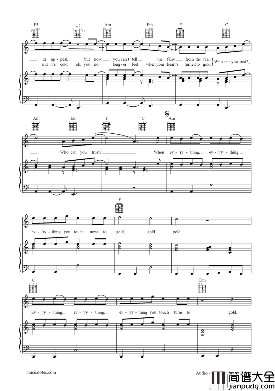 Gold钢琴谱_ImagineDragons