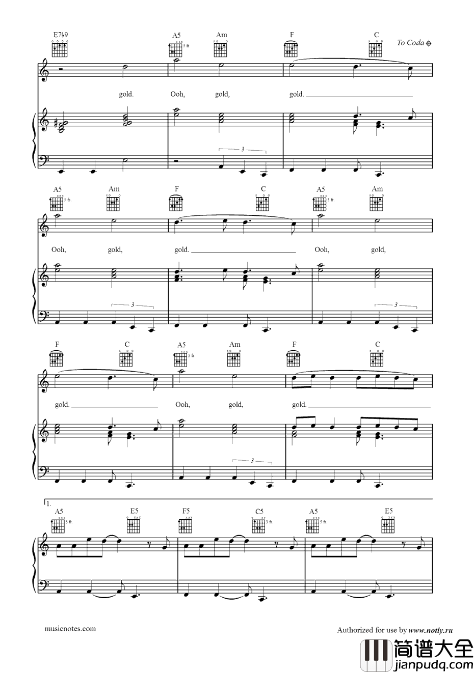 Gold钢琴谱_ImagineDragons