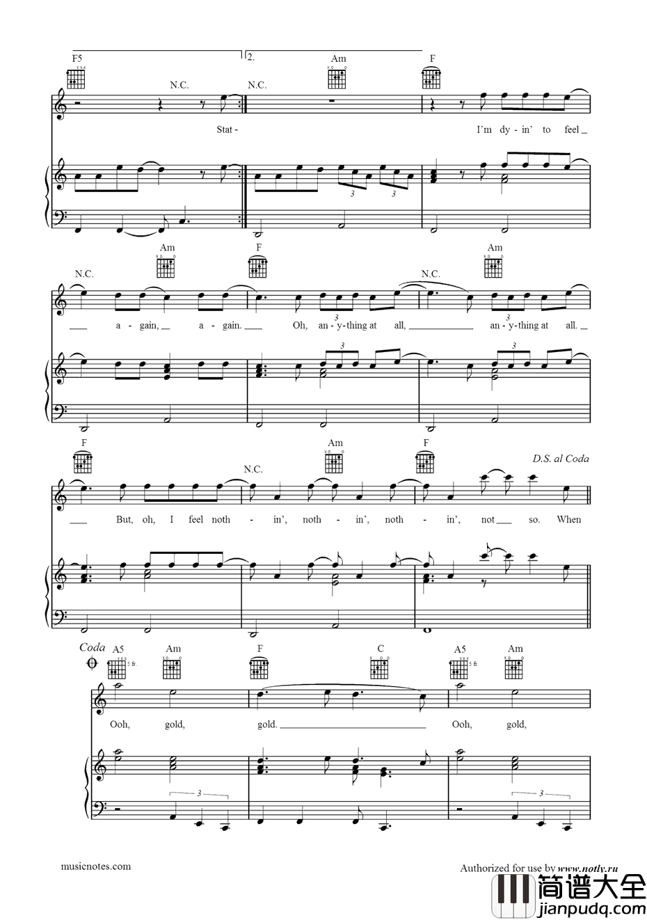 Gold钢琴谱_ImagineDragons