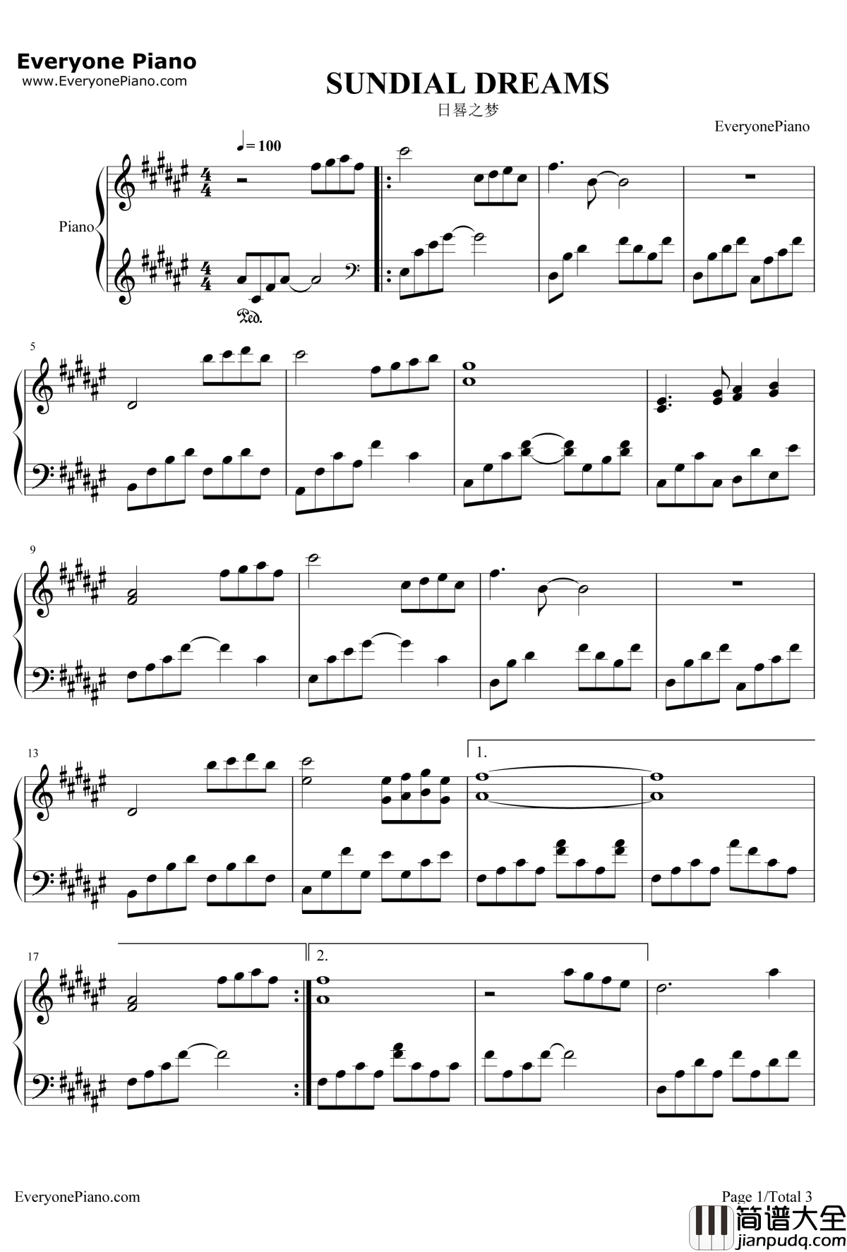 SundialDreams钢琴谱_KevinKern