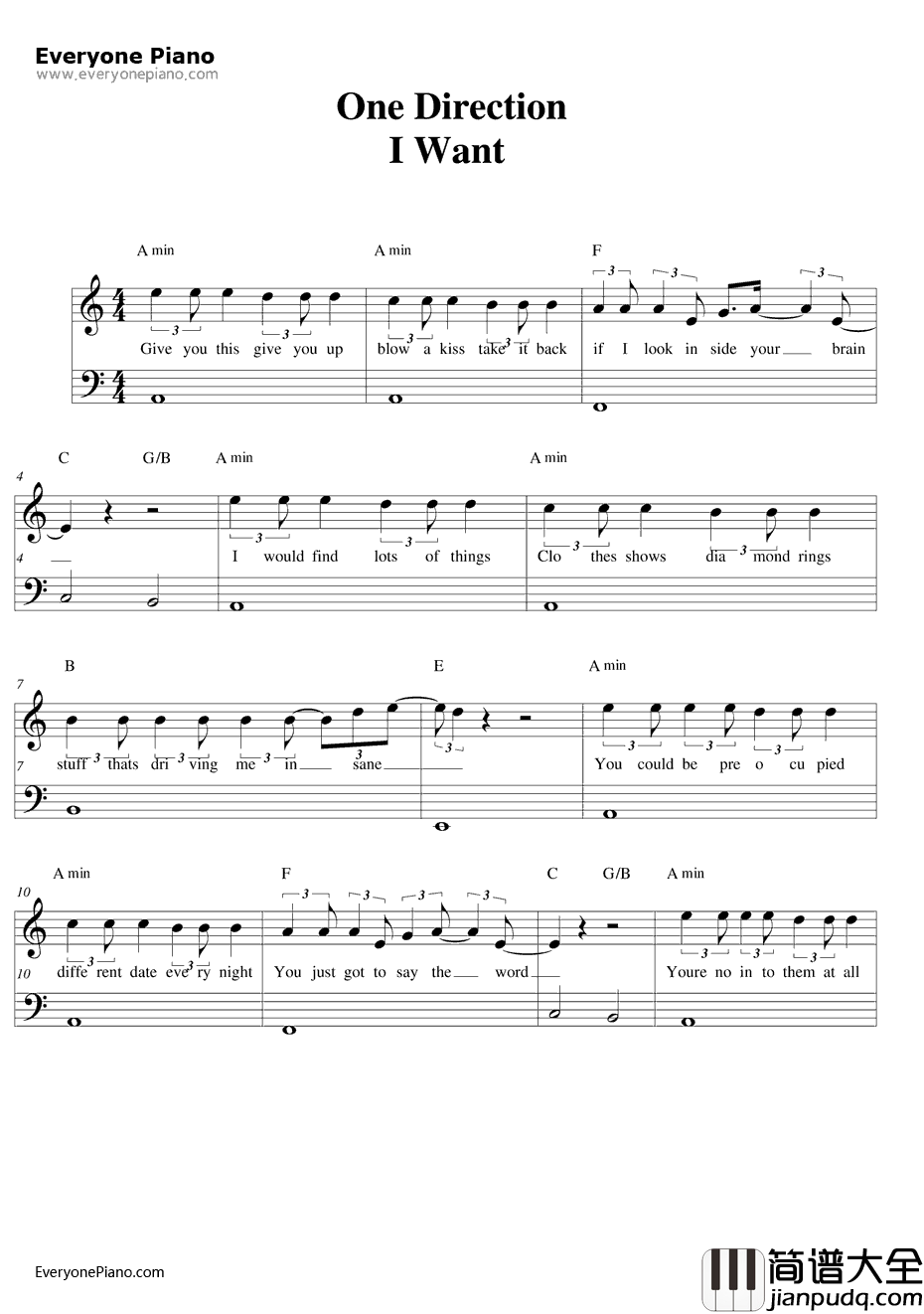 IWant钢琴谱_OneDirection