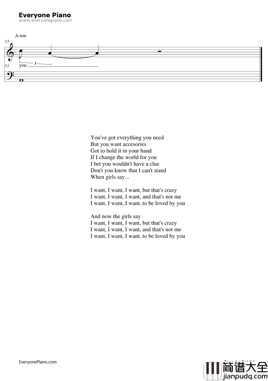 IWant钢琴谱_OneDirection