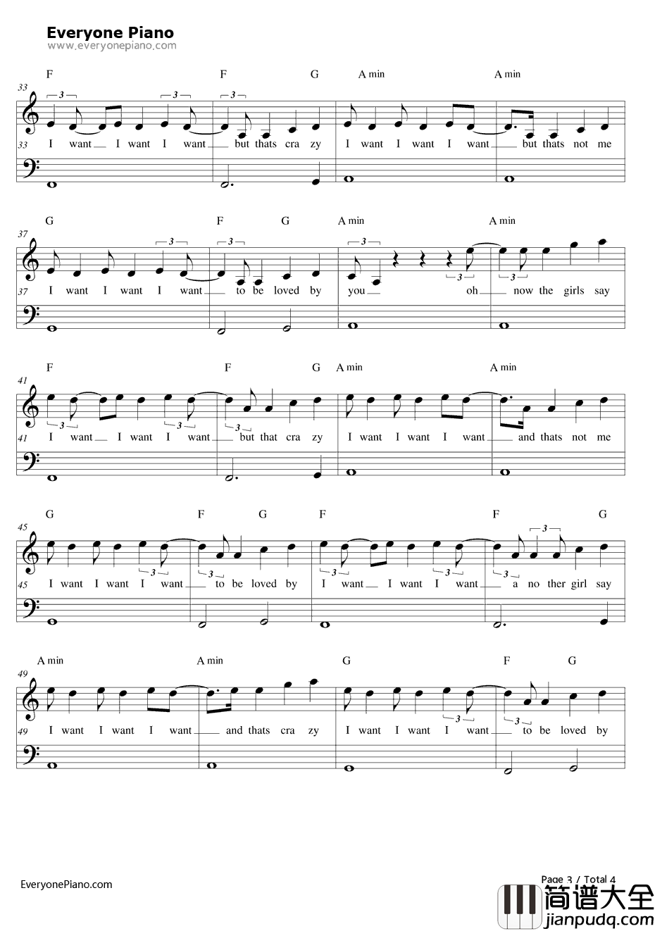 IWant钢琴谱_OneDirection