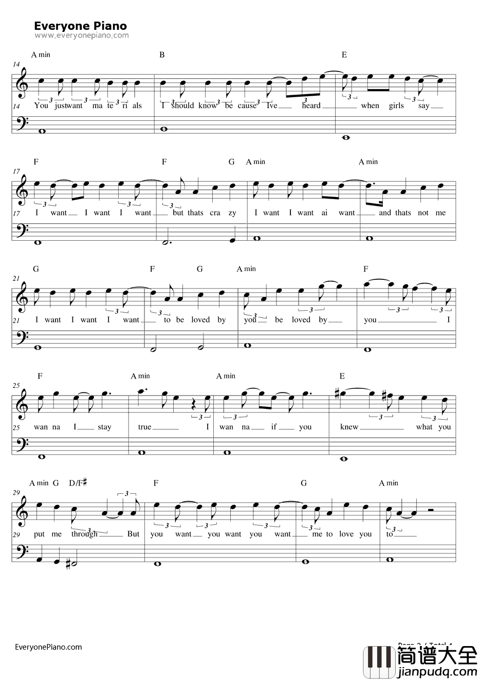 IWant钢琴谱_OneDirection