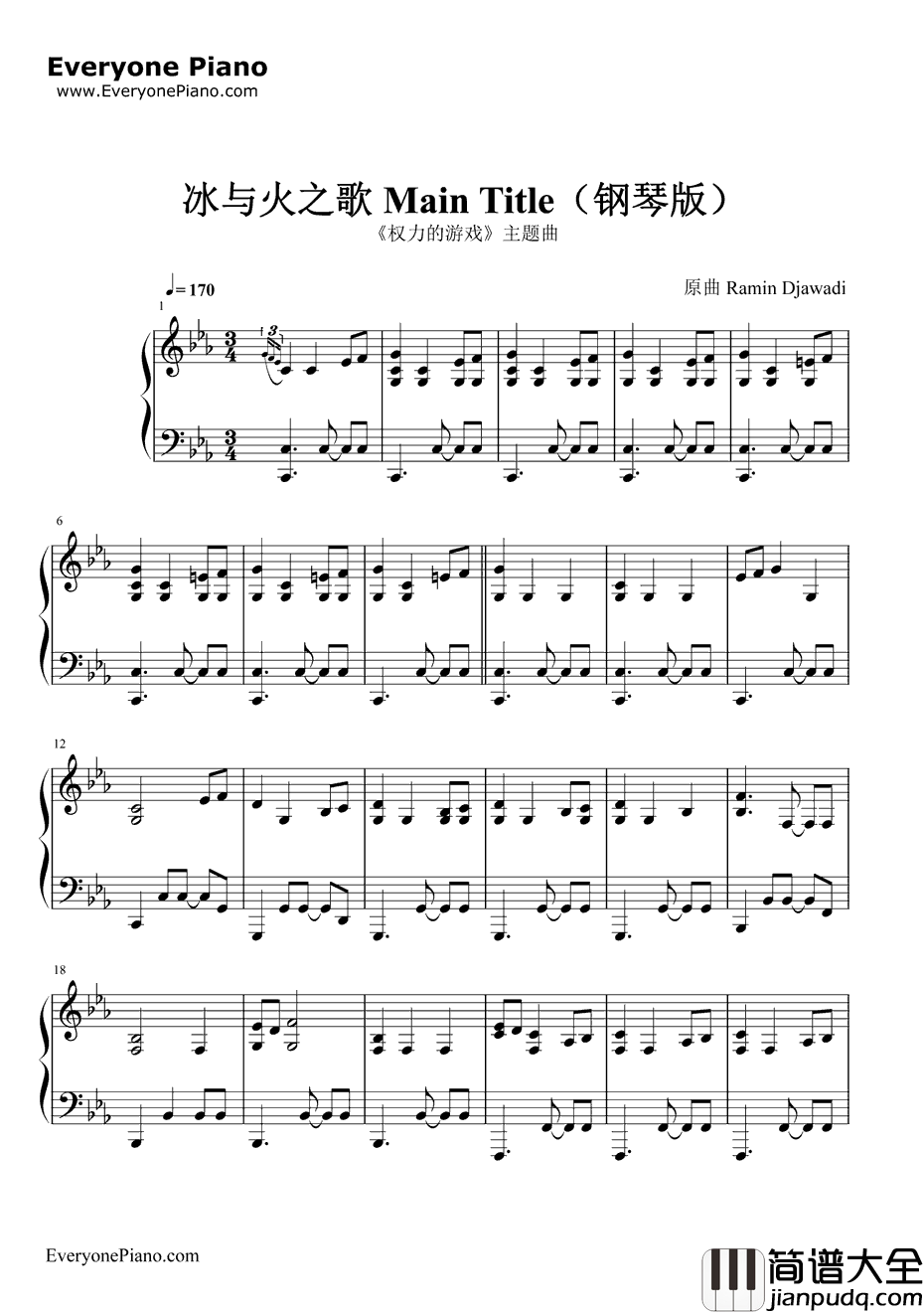 冰与火之歌钢琴谱_RaminDjawadi_权力的游戏原声音乐
