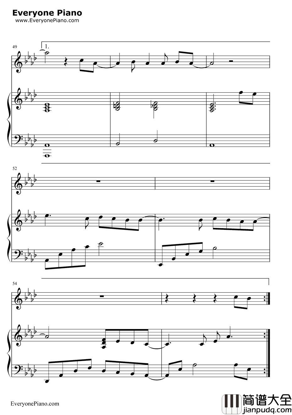 继续钢琴谱_刘若英AngelaAki_给15岁的自己_手纸～拝启十五の君へ～