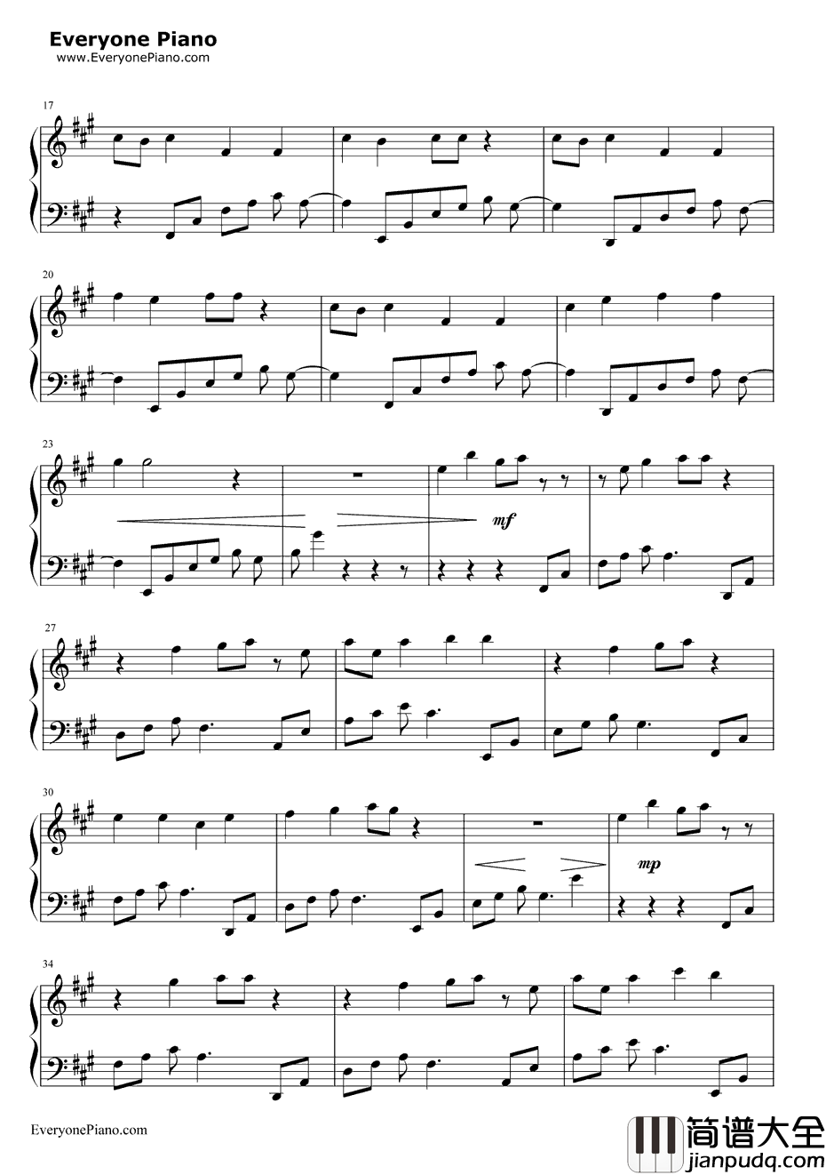 爱丫爱丫钢琴谱_By2