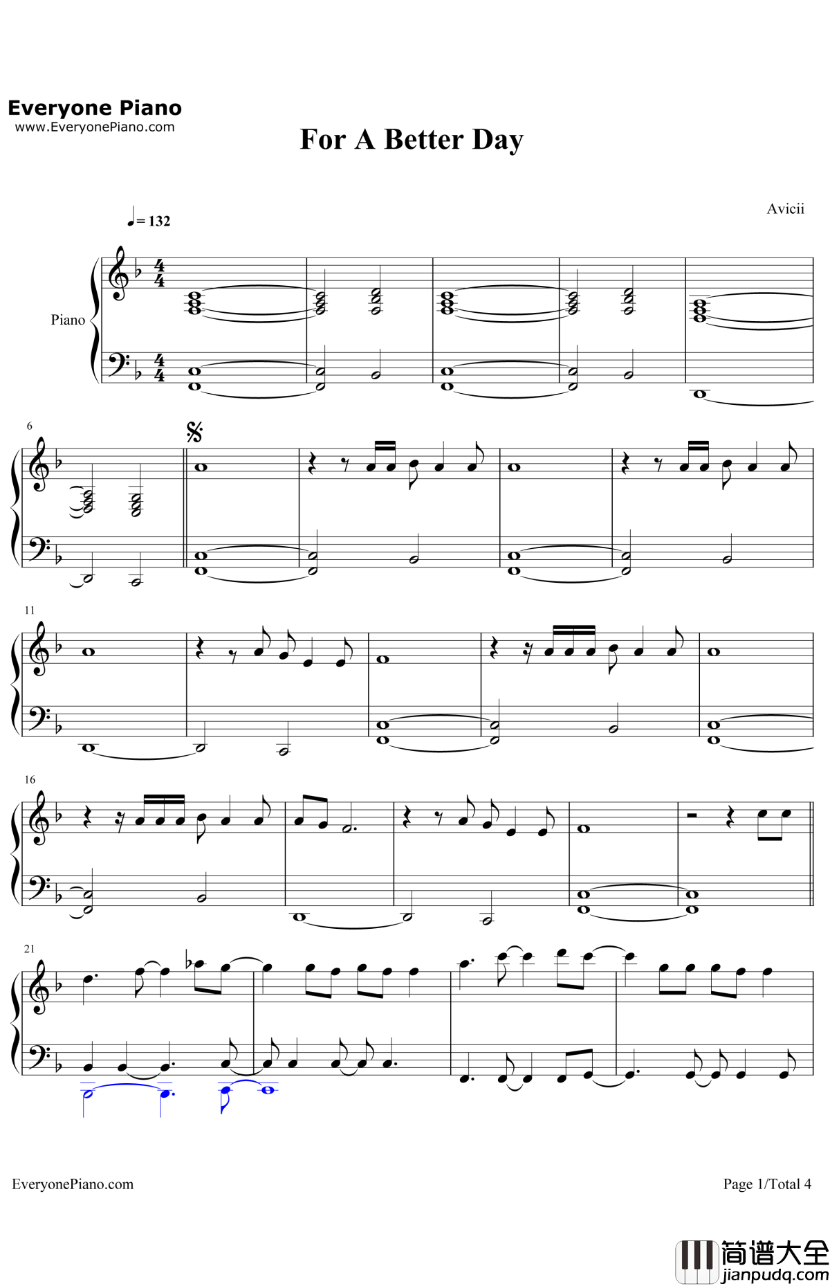 ForaBetterDay钢琴谱_Avicii