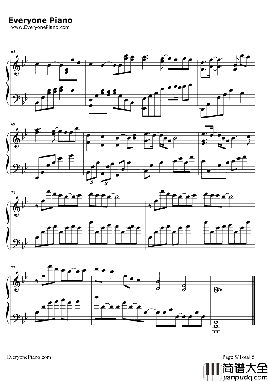 我愿意钢琴谱_王菲_完整版