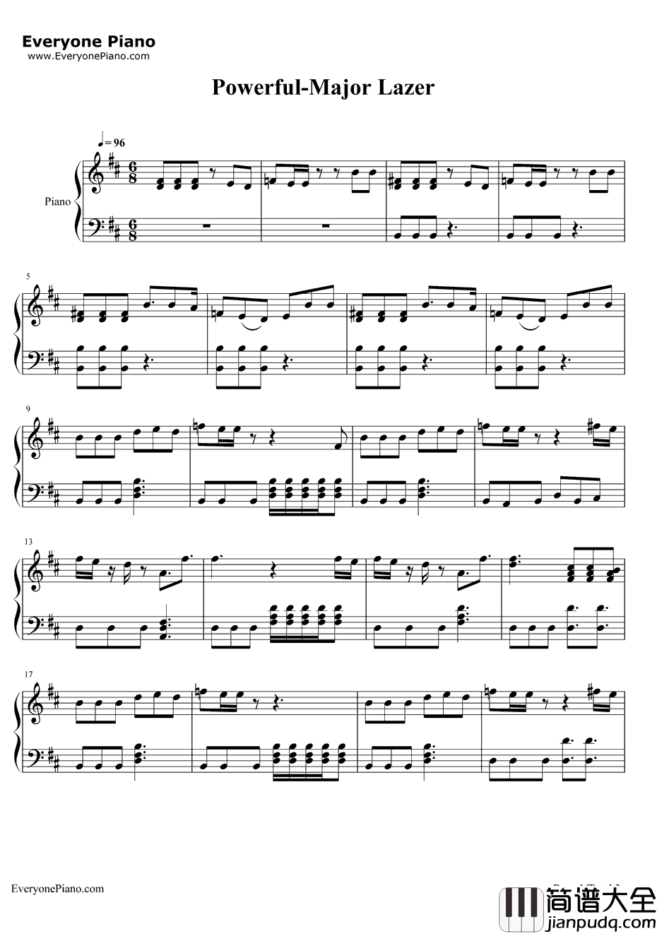 Powerful钢琴谱_MajorLazer