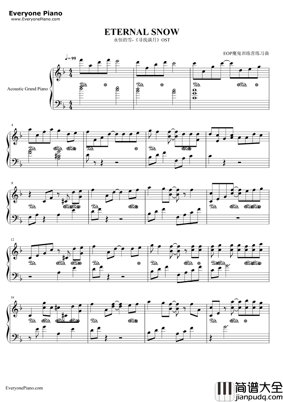永恒的雪钢琴谱_Changin’MyLife__寻找满月_