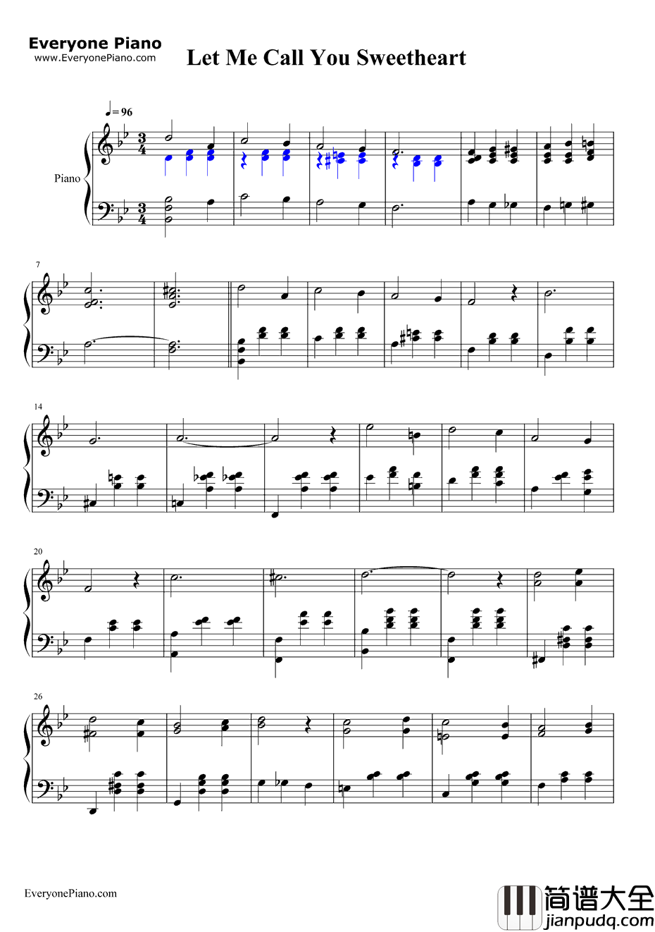 LetMeCallYouSweetheart钢琴谱