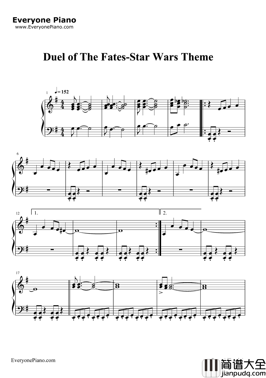 DuelofTheFates钢琴谱_JohnWilliams_星球大战主题曲