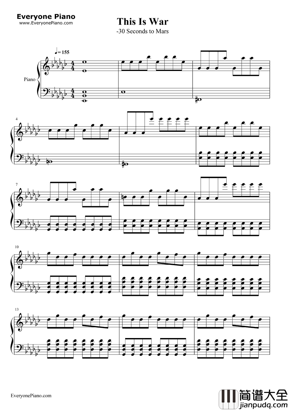 ThisIsWar钢琴谱_30SecondstoMars