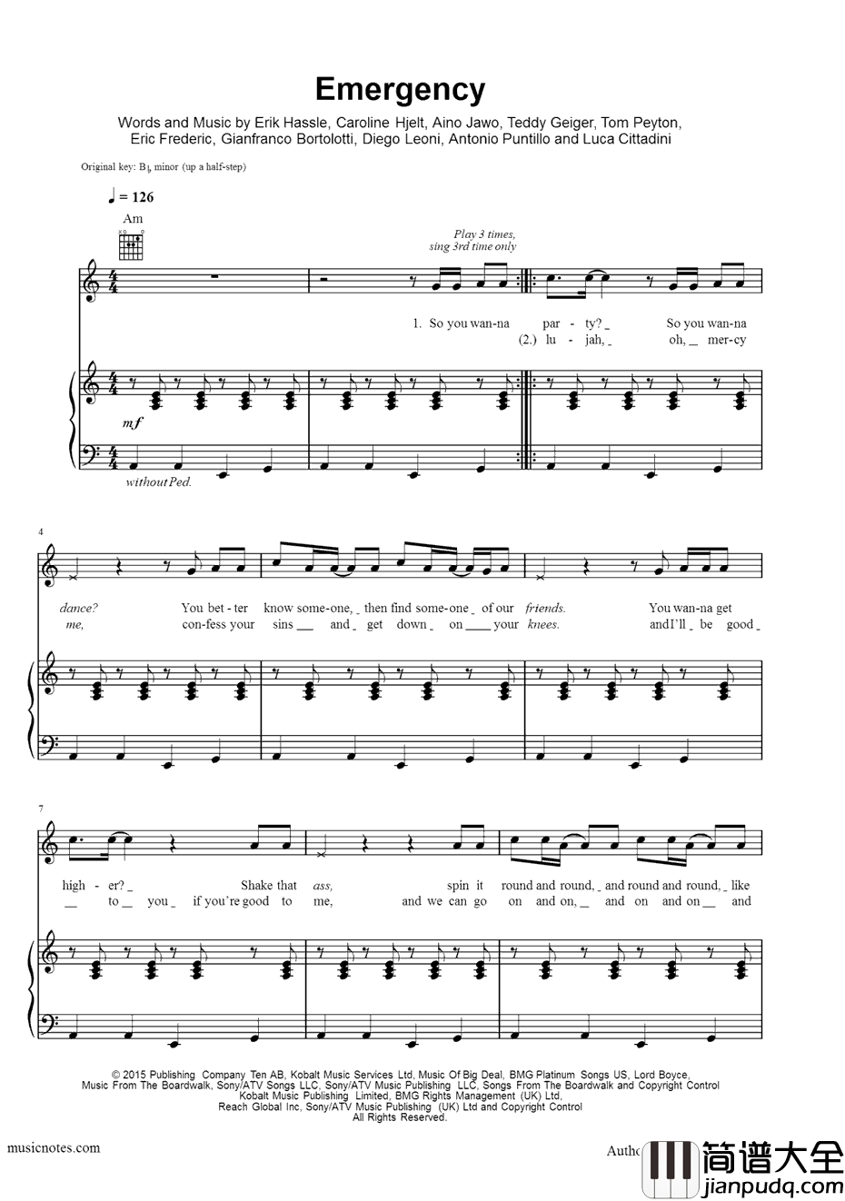 Emergency钢琴谱_IconaPop