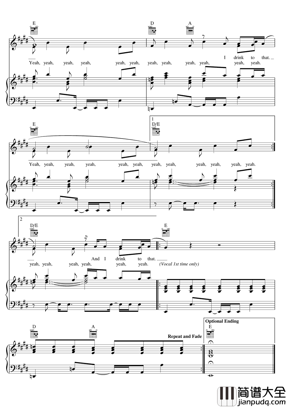 Cheers(DrinktoThat)钢琴谱_Rihanna
