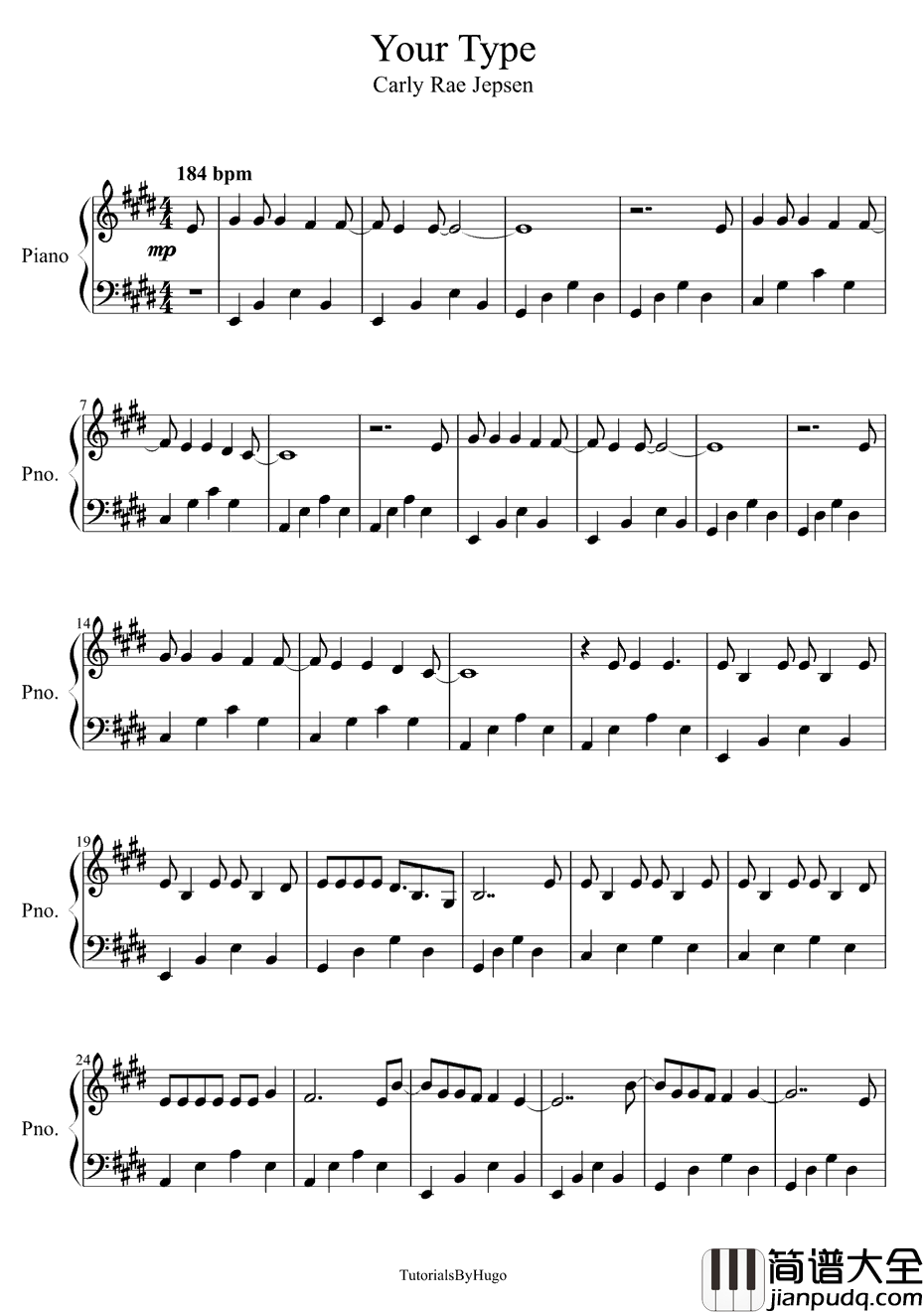 YourType钢琴谱_CarlyRaeJepsen