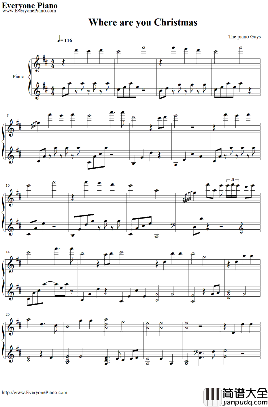 WhereAreYouChristmas钢琴谱_ThePianoGuys
