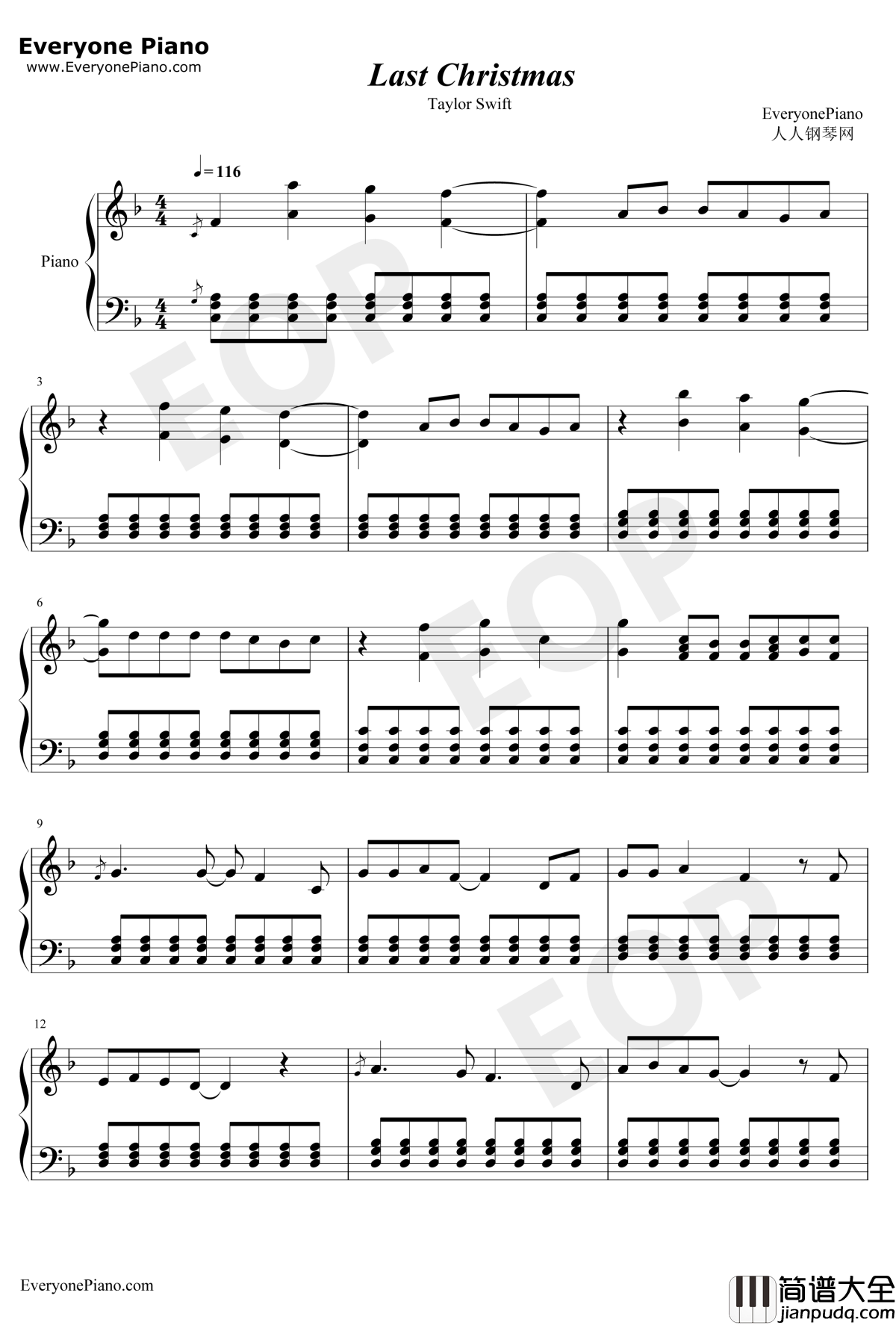 LastChristmas钢琴谱_TaylorSwift