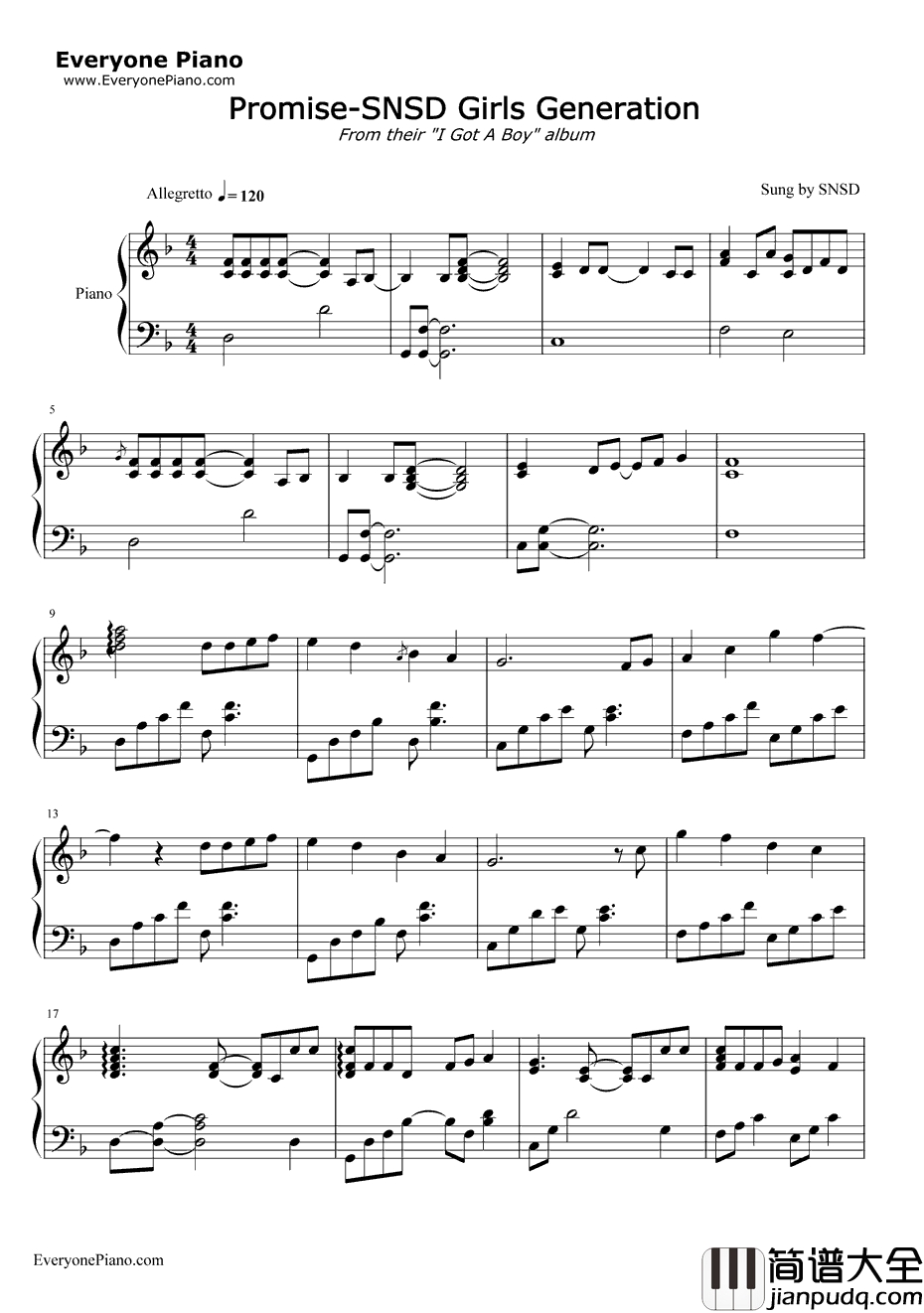 Promise钢琴谱_少女时代