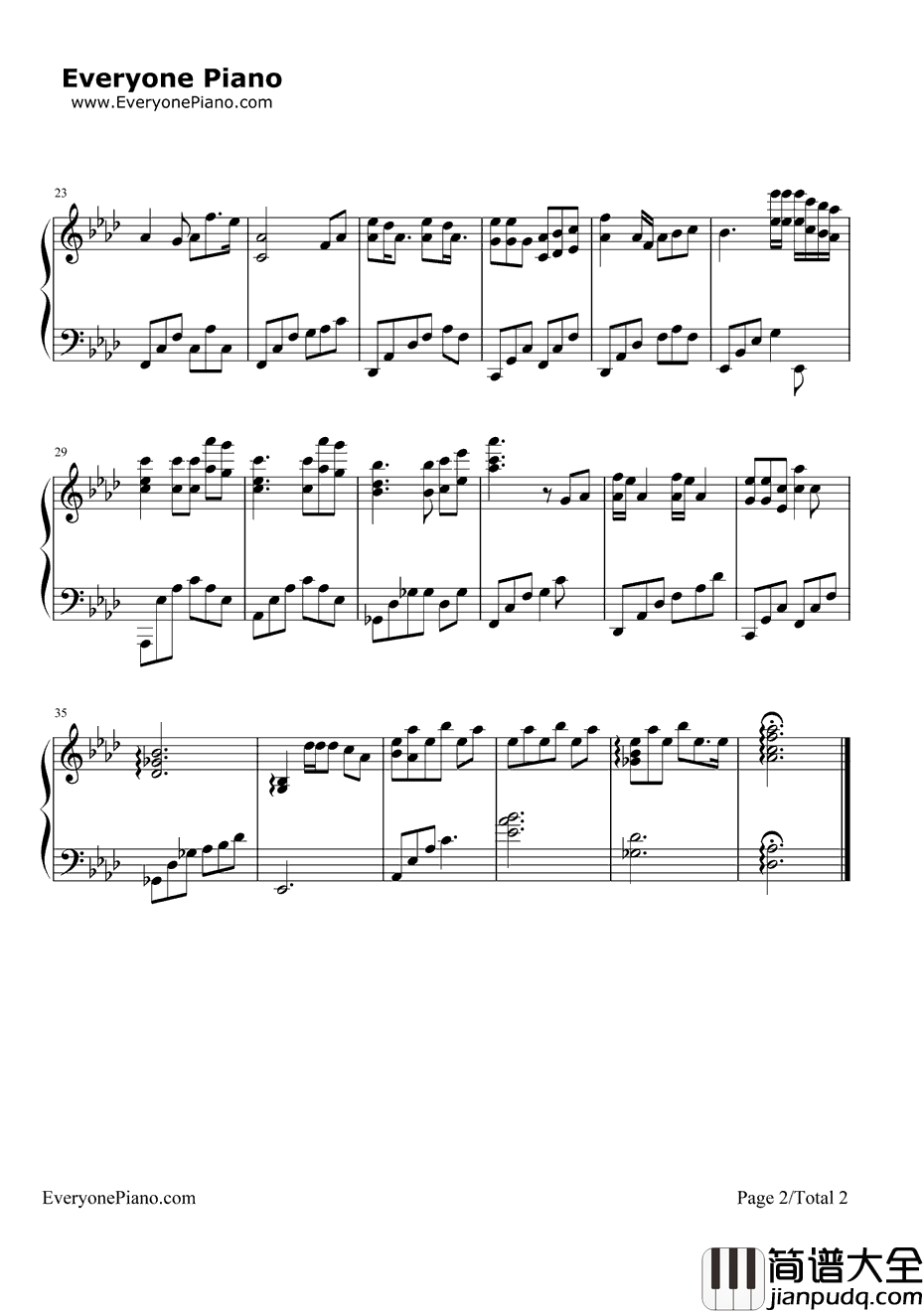 陪你度过漫长岁月钢琴谱_陈奕迅