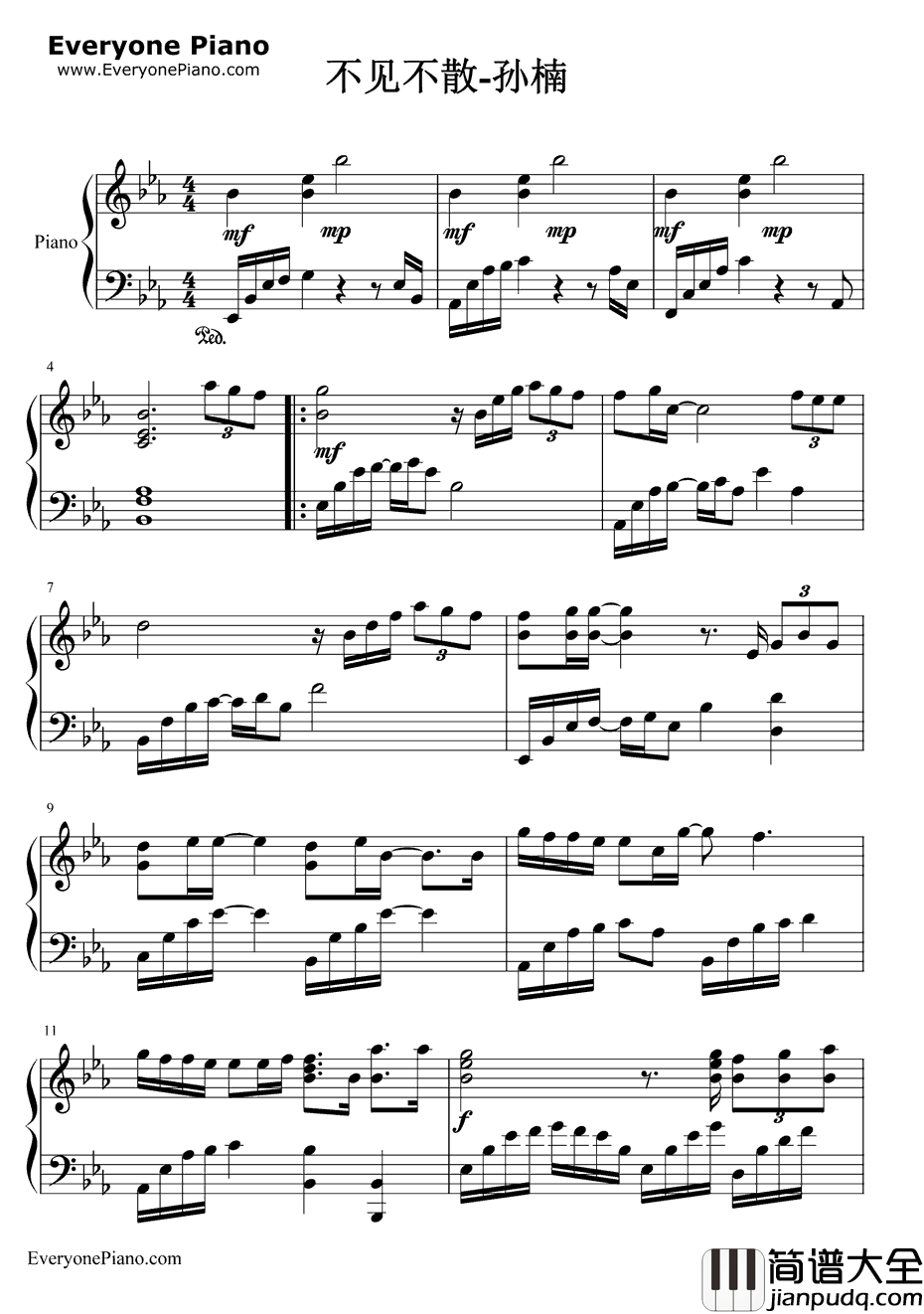 不见不散钢琴谱_孙楠