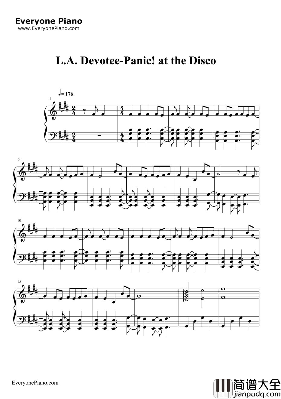 LADevotee钢琴谱_PanicattheDisco