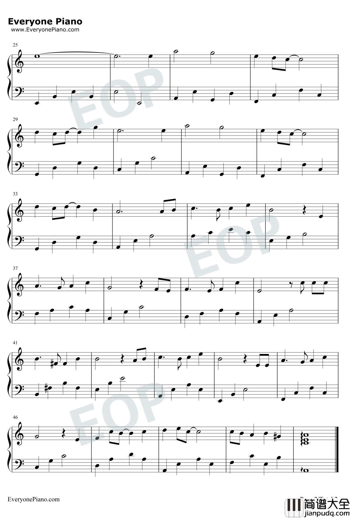 天空之城钢琴谱_久石让宫崎骏_简单版