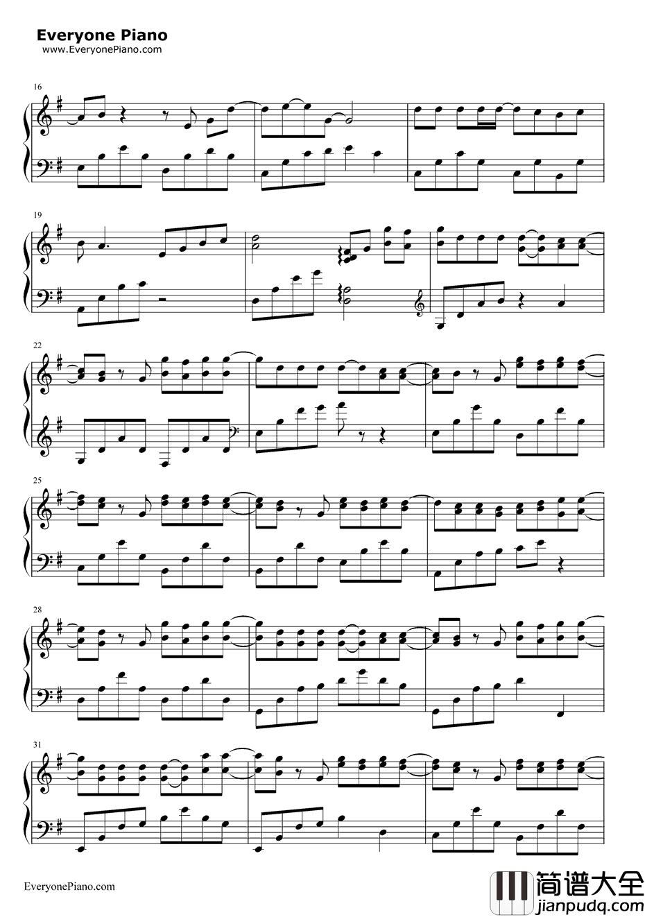 不能说的秘密片尾曲钢琴谱_周杰伦