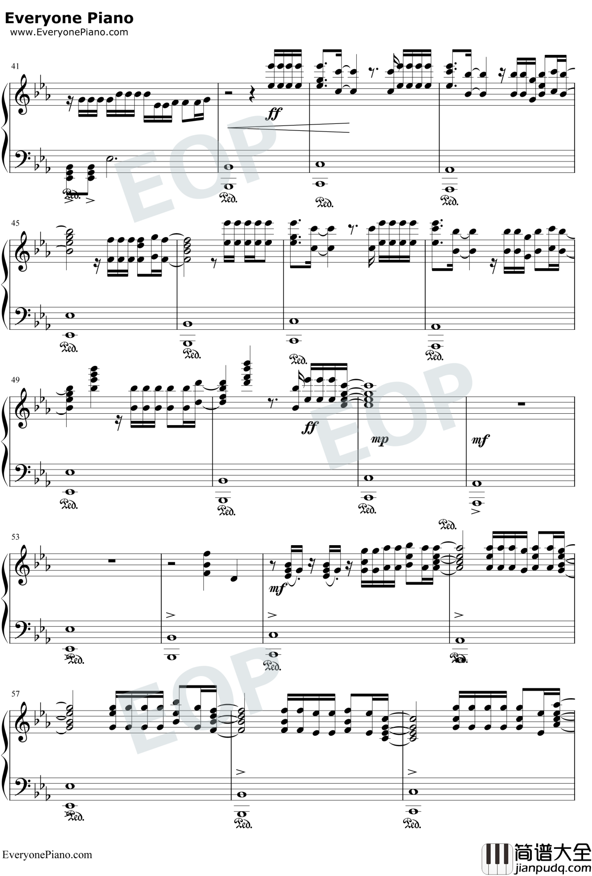 我的天空钢琴谱_南征北战_青春派主题曲