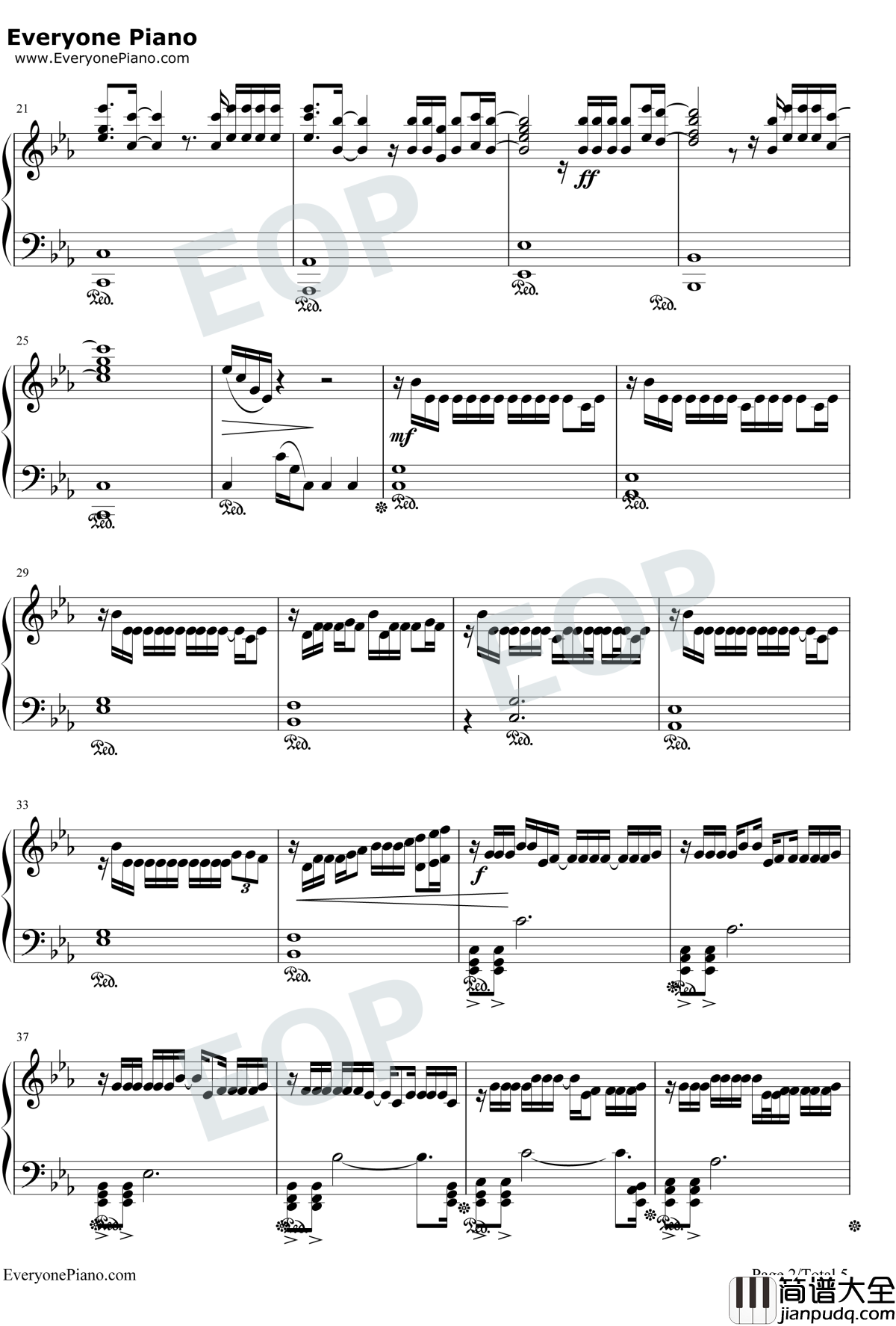 我的天空钢琴谱_南征北战_青春派主题曲