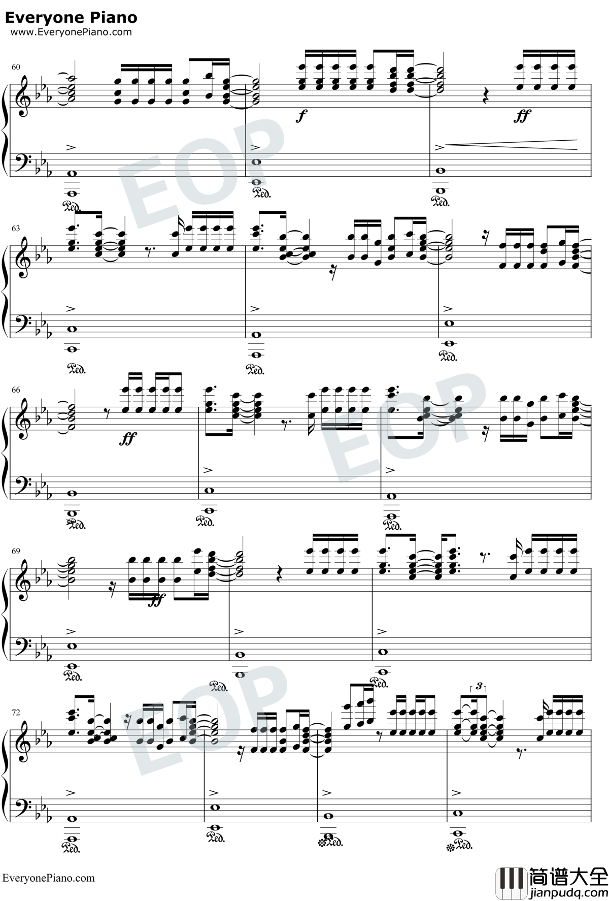 我的天空钢琴谱_南征北战_青春派主题曲