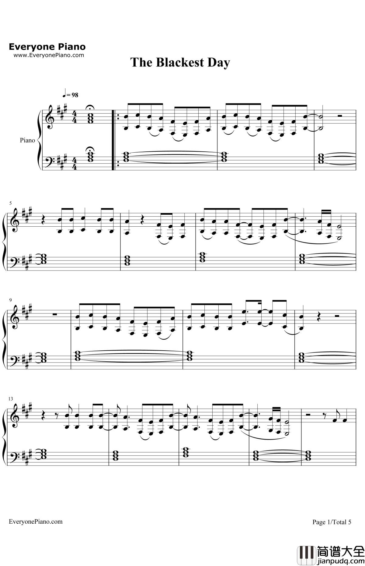 TheBlackestDay钢琴谱_LanaDelRey
