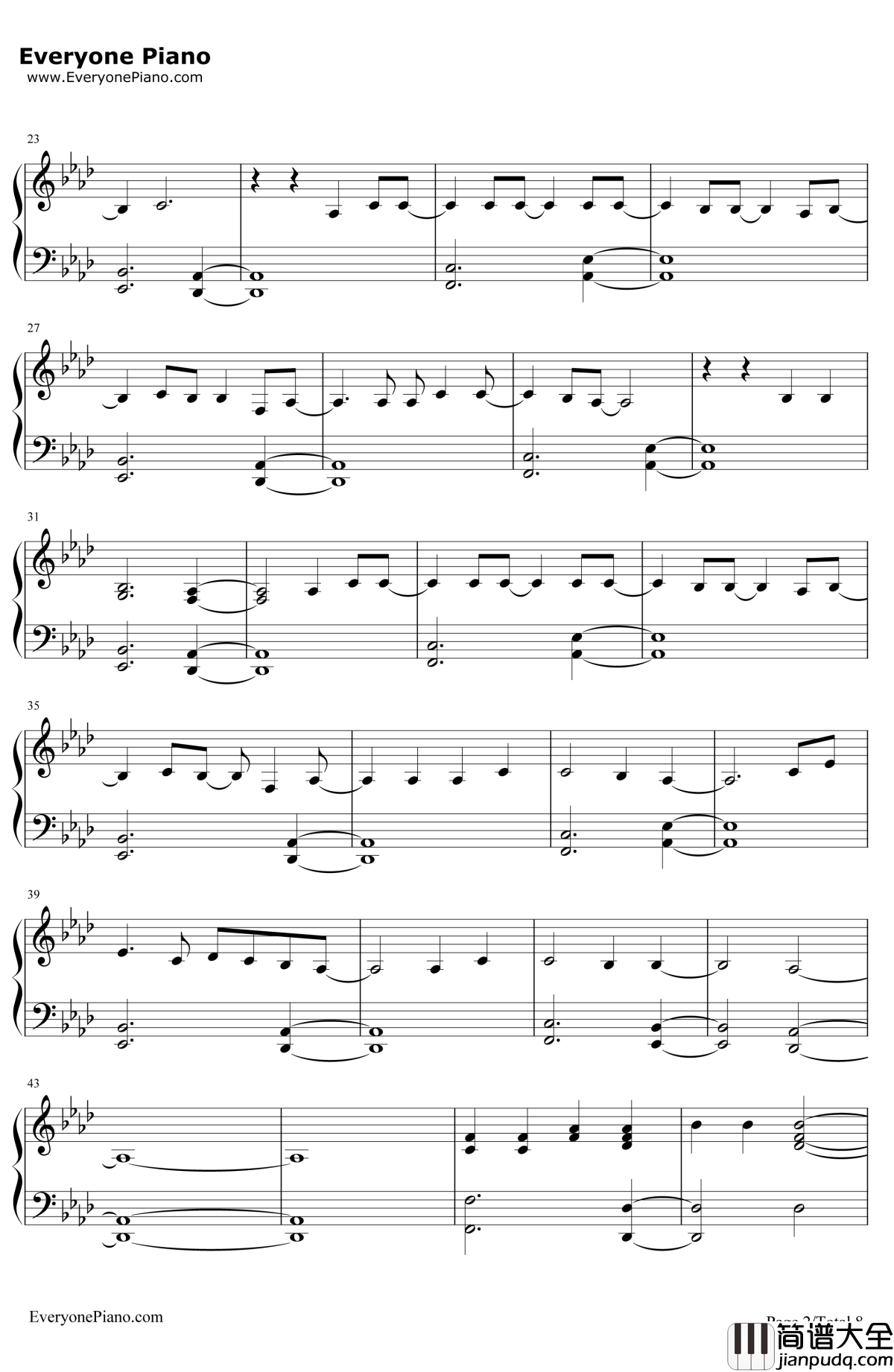 Hello钢琴谱_Adele_钢琴版