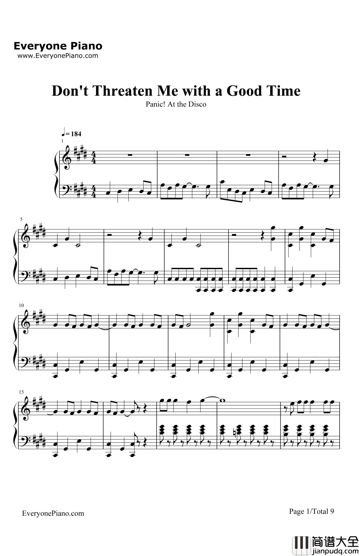 Don'tThreatenMewithaGoodTime钢琴谱_PanicattheDisco