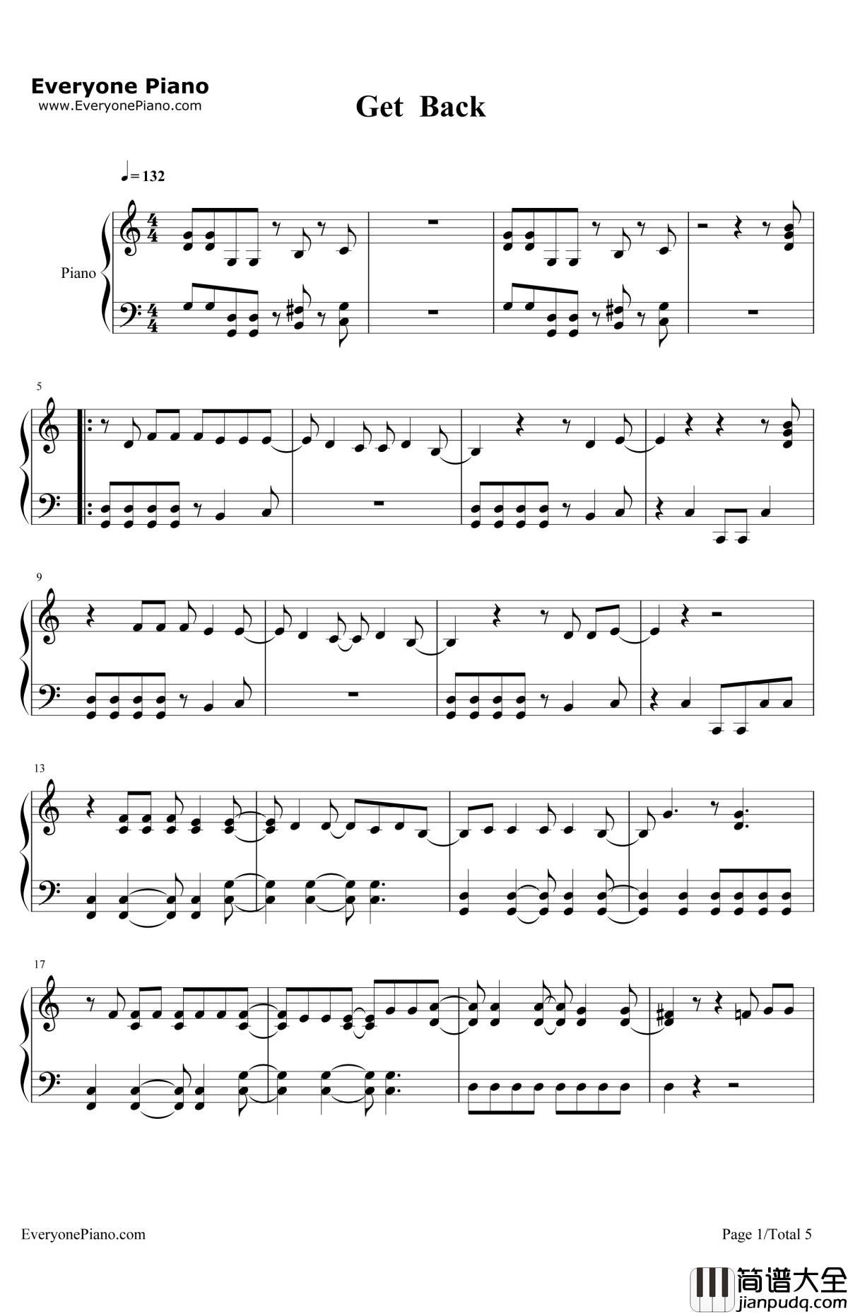GetBack钢琴谱_DemiLovato