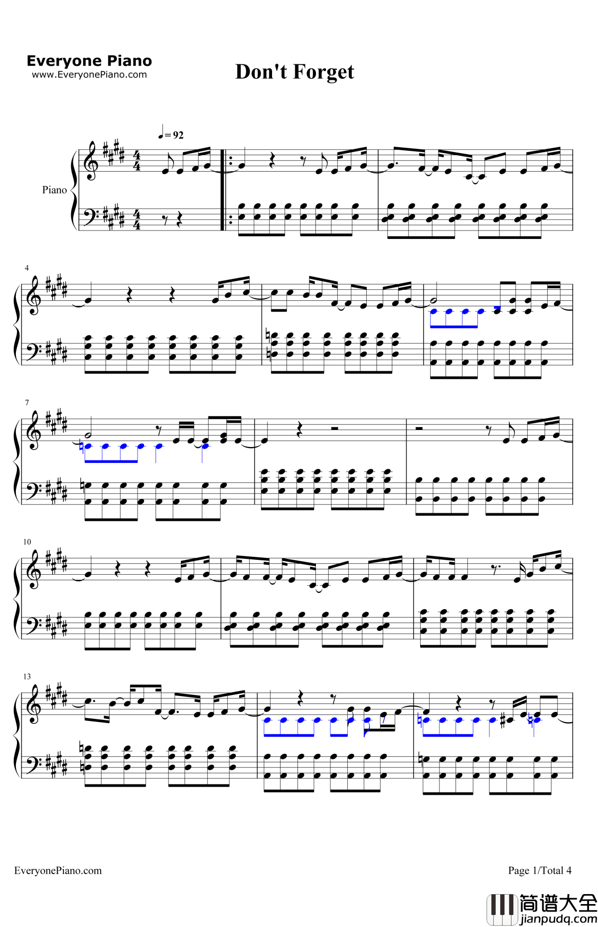 Don'tForget钢琴谱_DemiLovato