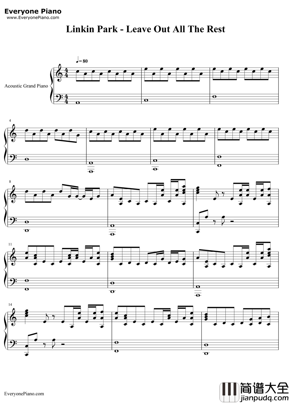 LeaveOutAlltheRest钢琴谱_LinkinPark_暮光之城片尾曲